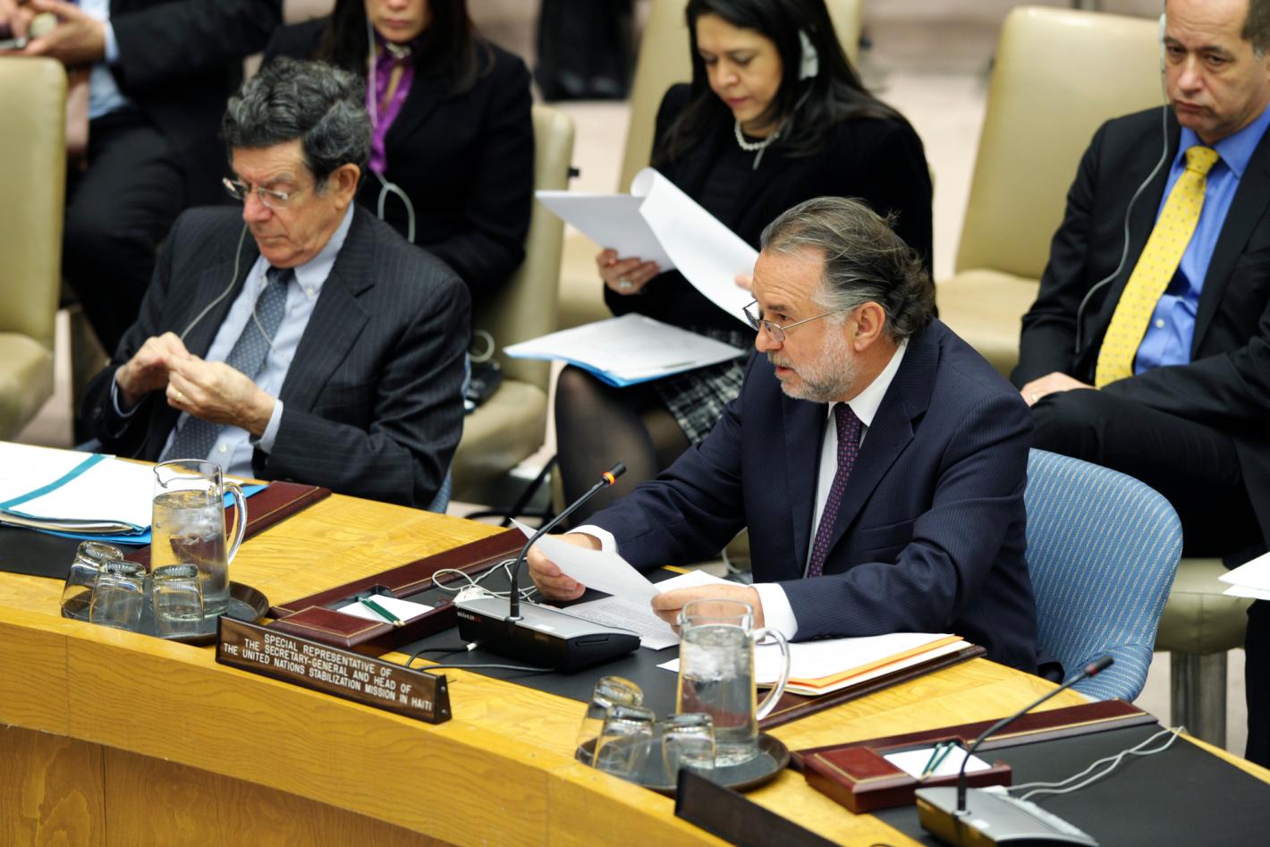 Mariano Fernández, Special Representative of the Secretary-General for Haiti and Head of the UN Stabilization Mission in Haiti (MINUSTAH), presents the Secretary-General’s latest report on the situation in the country. Mariano Fernández, Special Representative of the Secretary-General for Haiti and Head of the UN Stabilization Mission in Haiti (MINUSTAH), presents the Secretary-General’s latest report on the situation in the country.